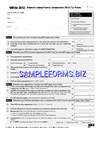 2012 Form 940 pdf free